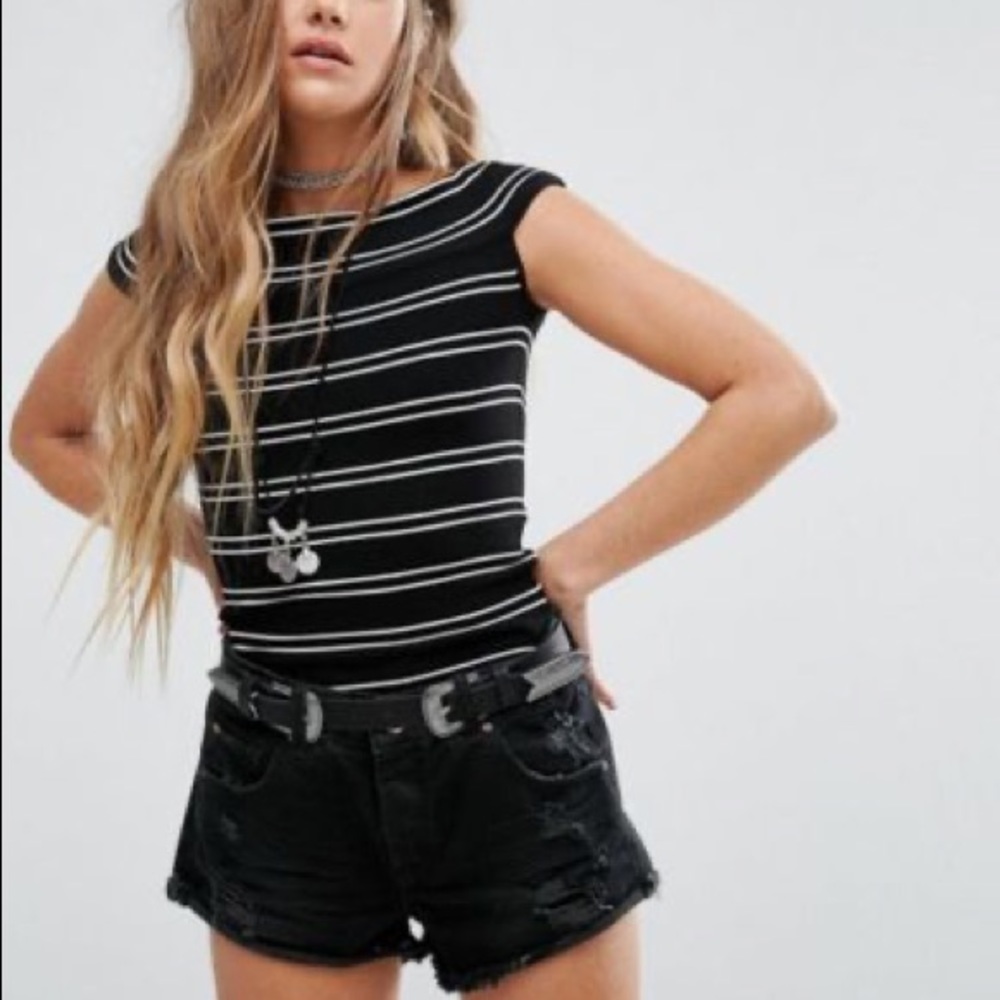 Free people Black White stripe Off shoulder top